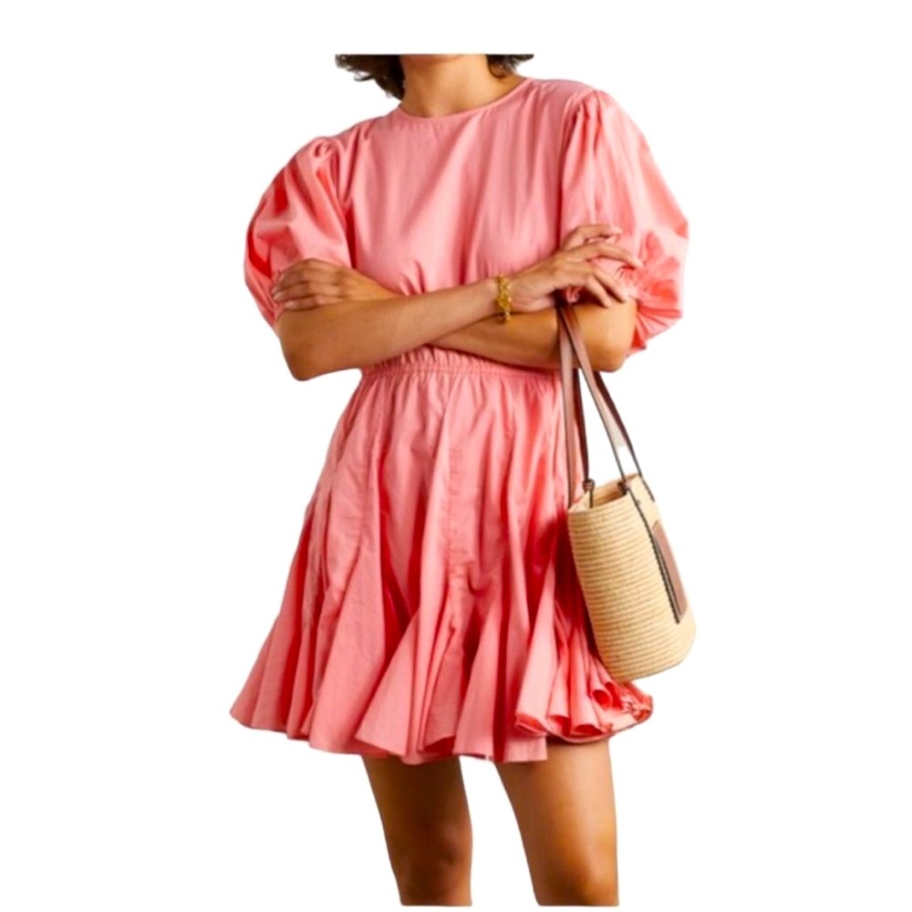 RHODE Molly Cutout-Back Cotton-Poplin Dress S Peach